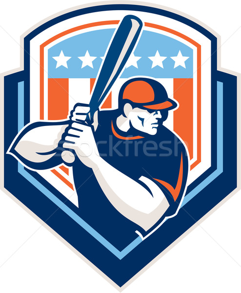 American Baseball Batter Hitter Shield Retro Stock photo © patrimonio