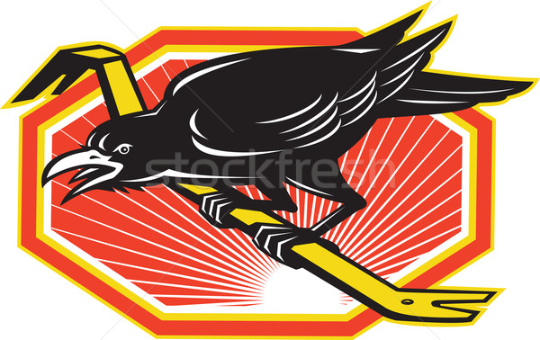 Crow Perching on Crowbar Retro Stock photo © patrimonio