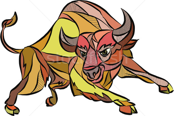 Raging Bull Charging Drawing Stock photo © patrimonio