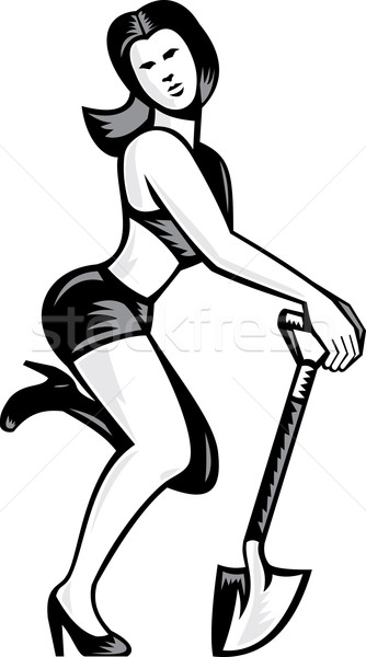 Pin-up Girl With Shovel Spade Retro Stock photo © patrimonio