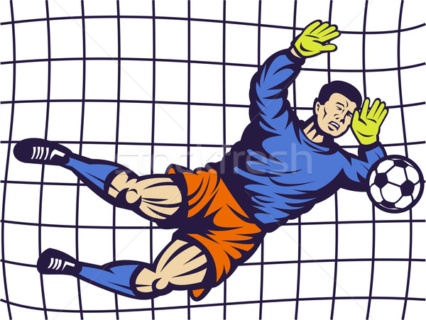 Stock photo: Soccer football goalie keeper saving goal