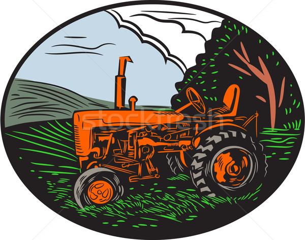 Vintage Tractor Farm Woodcut Stock photo © patrimonio