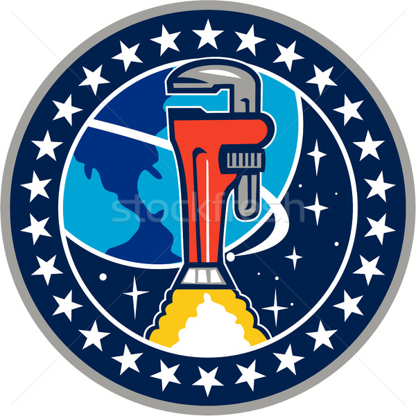 Pipe Wrench Rocket Booster Orbit Earth Circle Retro Stock photo © patrimonio