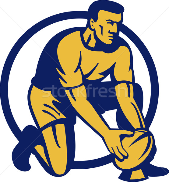 Rugby Spieler kniend Ziel Kick Illustration Stock foto © patrimonio