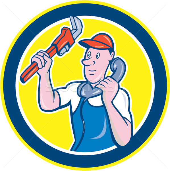 Plumber Monkey Wrench Telephone Circle Cartoon Stock photo © patrimonio