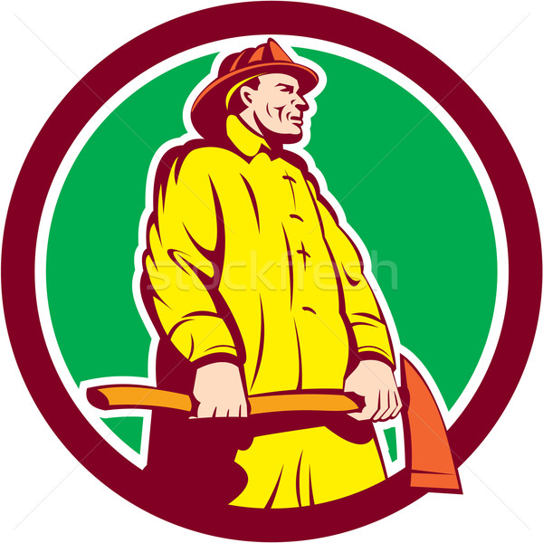 Fireman Firefighter Standing Axe Circle Retro Stock photo © patrimonio