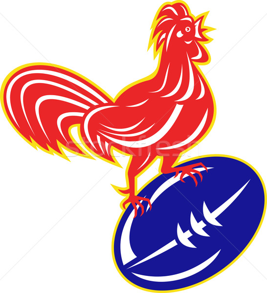 rooster cockerel on top of rugby ball Stock photo © patrimonio