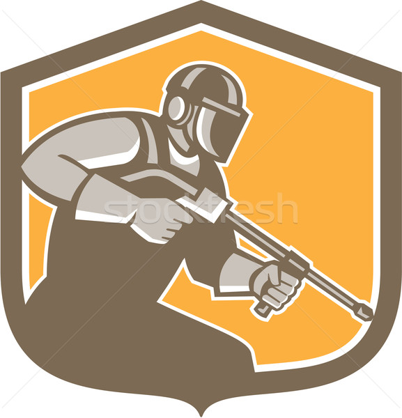 Pressure Washer Cleaner Worker Shield Retro Stock photo © patrimonio