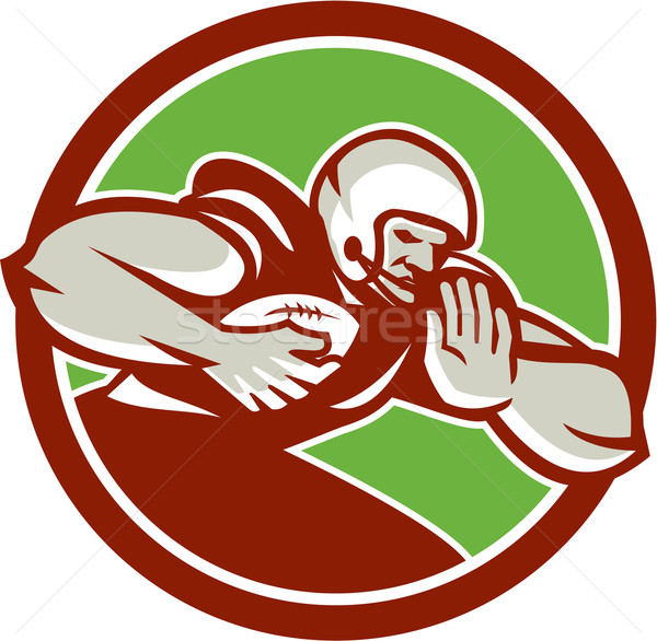 American Football Player Rushing Fending Circle Retro Stock photo © patrimonio