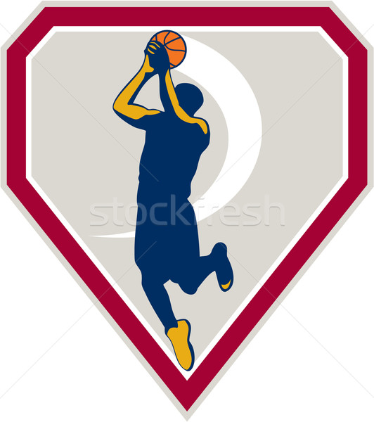 Basketball Player Jump Shot Ball Shield Retro Stock photo © patrimonio