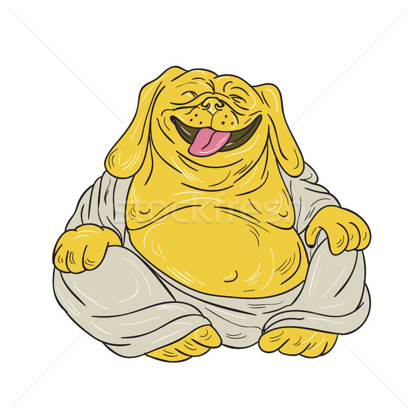 Stockfoto: Lachend · bulldog · buddha · vergadering · cartoon · illustratie