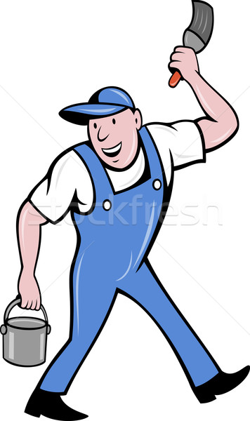 House painter with paintbrush and paint can walking Stock photo © patrimonio