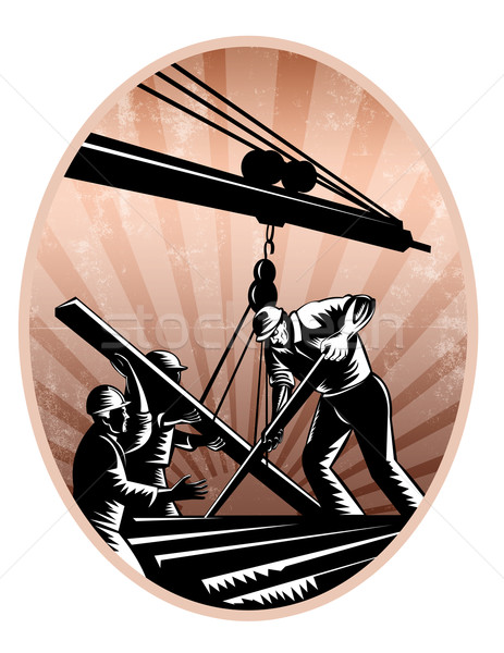 Construction Workers Woodcut Retro Stock photo © patrimonio