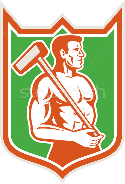 Union Worker With Sledgehammer Shield Retro Stock photo © patrimonio