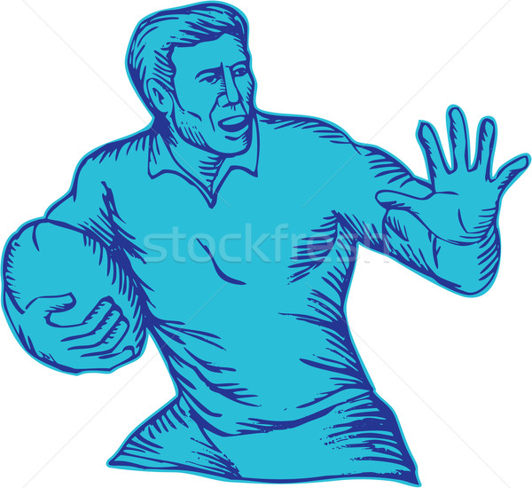 Rugby Player Running Fending Etching Stock photo © patrimonio