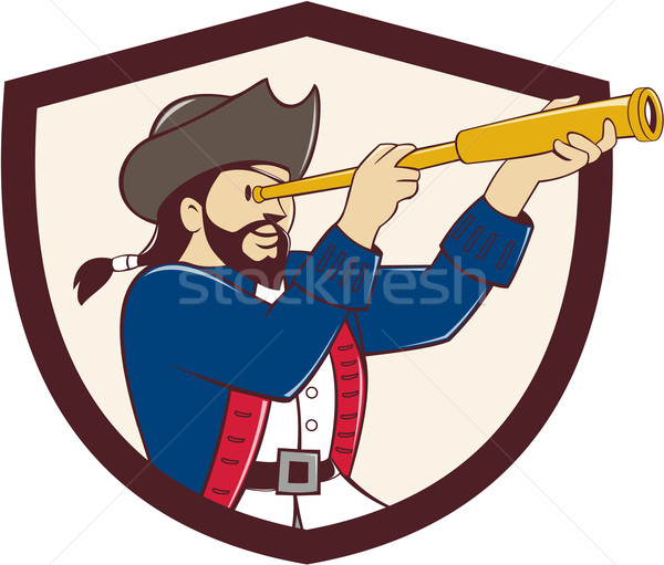 Pirate Looking Spyglass Crest Cartoon Stock photo © patrimonio