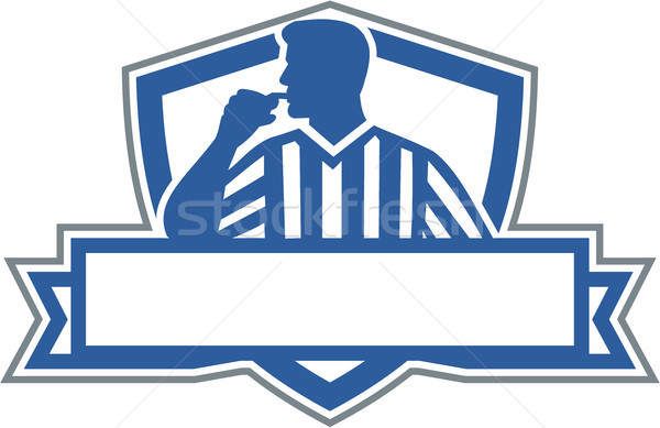 Referee Umpire Official Hold Whistle Crest Retro Stock photo © patrimonio