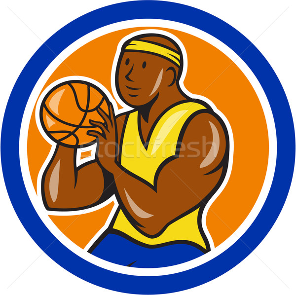 Stock photo: African-American Basketball Player Shooting Cartoon Circle