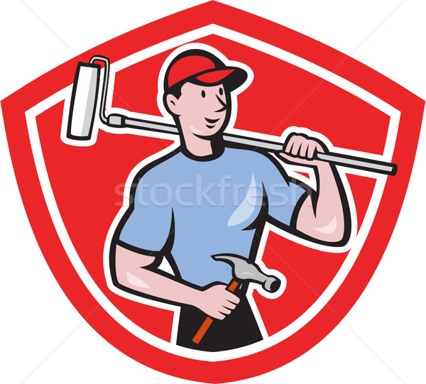 House Painter Paint Roller Shield Cartoon Stock photo © patrimonio