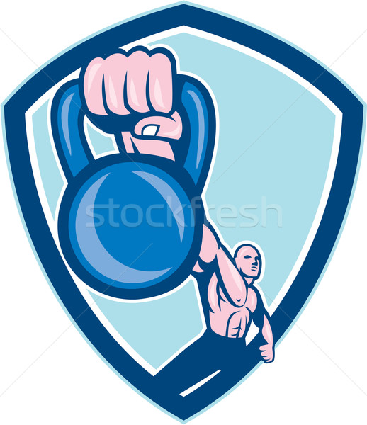 Weightlifter Lifting Kettlebell Shield Cartoon Stock photo © patrimonio