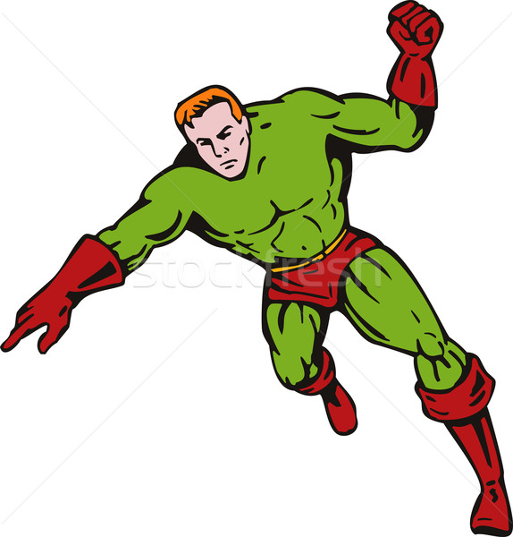cartoon super hero running punching Stock photo © patrimonio