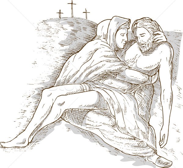 Mother Mary and the dead Jesus Christ with the cross of calvary Stock photo © patrimonio