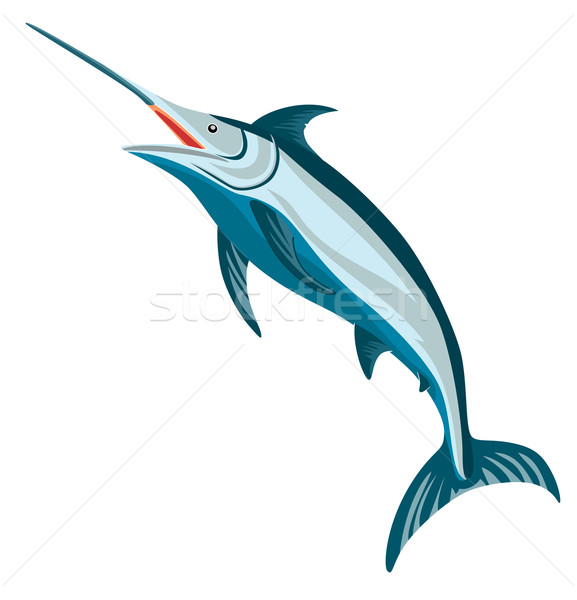 Niebieski ryb skoki retro ilustracja w stylu retro Zdjęcia stock © patrimonio