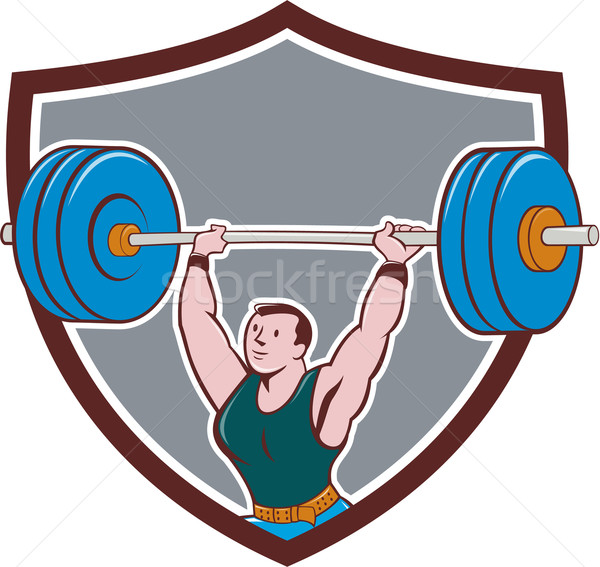 Weightlifter Lifting Barbell Shield Cartoon Stock photo © patrimonio