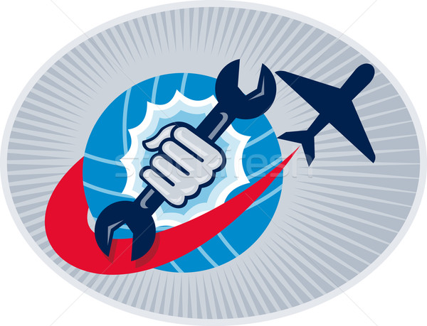 Légi közlekedés repülőgép szerelő kéz csavarkulcs illusztráció Stock fotó © patrimonio