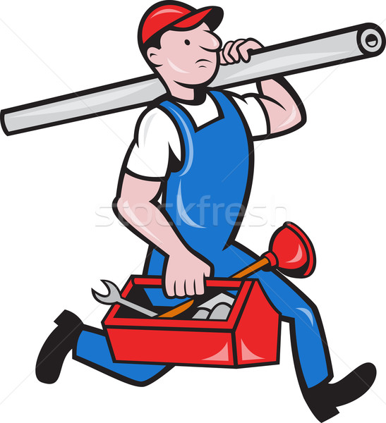 [[stock_photo]]: Plombier · pipe · boîte · à · outils · cartoon · illustration