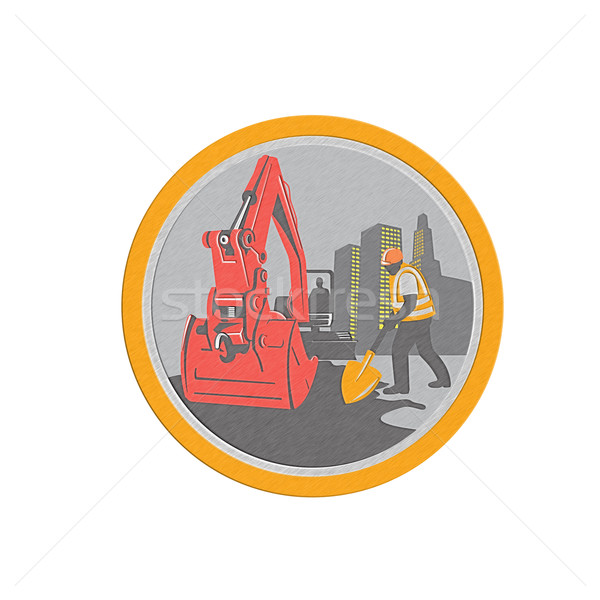 Metallic Mechanical Digger Construction Worker Circle Stock photo © patrimonio