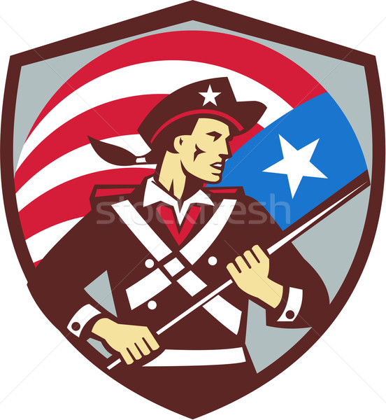 American Patriot Holding Brandish USA Flag Crest Retro Stock photo © patrimonio