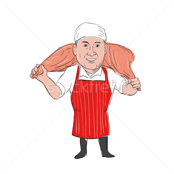 Butcher Carrying Leg of Ham Cartoon Stock photo © patrimonio