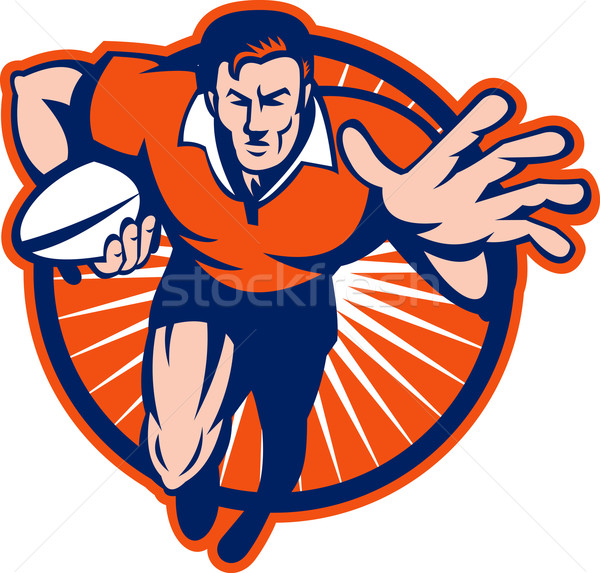 Foto stock: Rugby · jugador · ejecutando · ilustración · establecer
