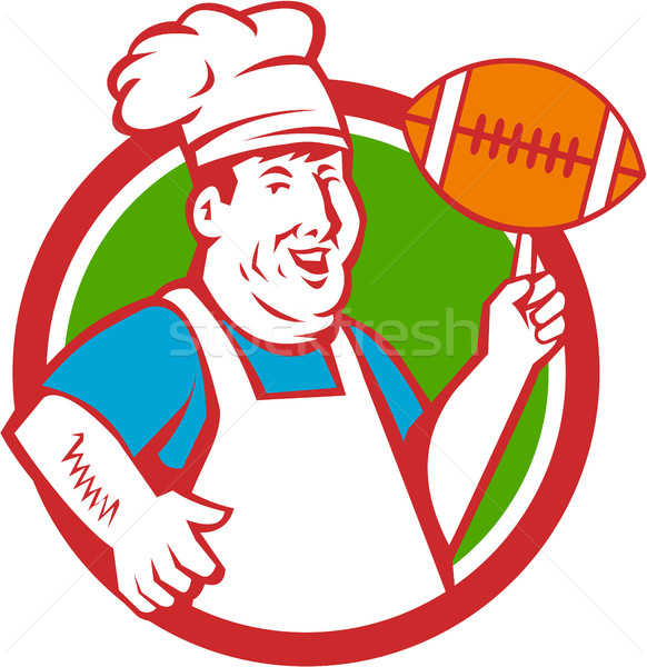 Grăsime bucătar-şef găti fotbal cerc retro Imagine de stoc © patrimonio