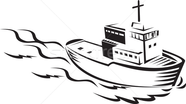 commercial fishing boat ship sea woodcut Stock photo © patrimonio