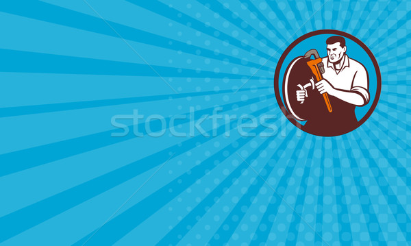  Plumber Brandishing Wrench Circle Retro Stock photo © patrimonio