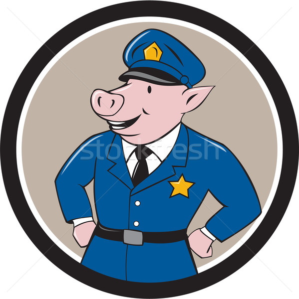 Poliziotto suino sceriffo cerchio cartoon illustrazione Foto d'archivio © patrimonio