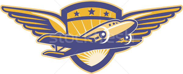 Propeller Airplane Shield Wings Retro Stock photo © patrimonio