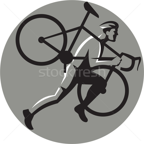 Cyclocross Athlete Carrying Bicycle Circle Retro Stock photo © patrimonio