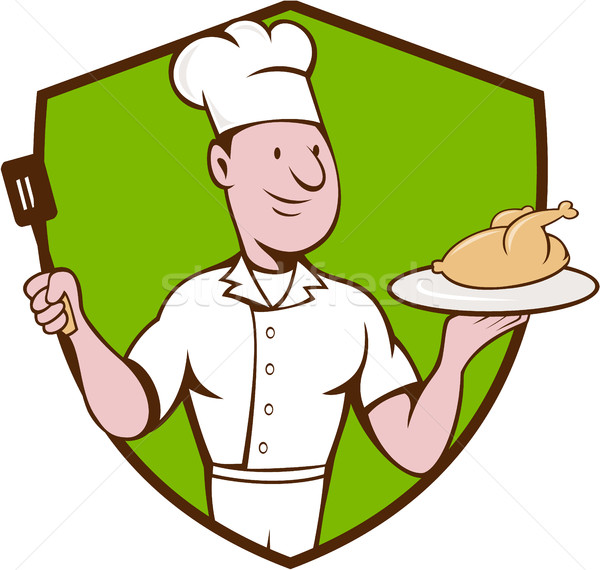 Chef cocinar pollo asado espátula cresta Cartoon Foto stock © patrimonio
