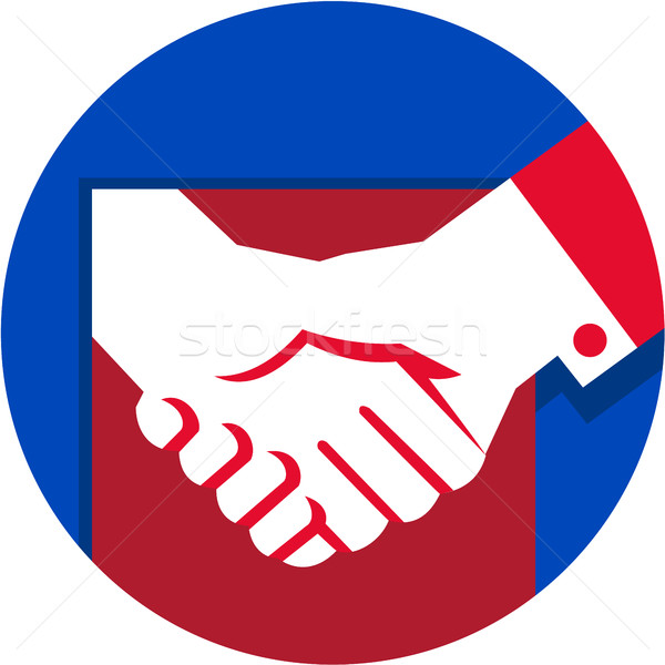 [[stock_photo]]: Affaires · face · handshake · cercle · rétro · illustration
