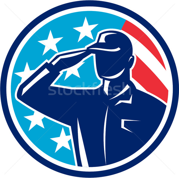 American Soldier Serviceman Saluting Flag Circle Retro Stock photo © patrimonio