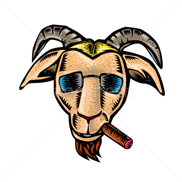 Hipster Goat Cigar Sunglasses Woodcut Stock photo © patrimonio