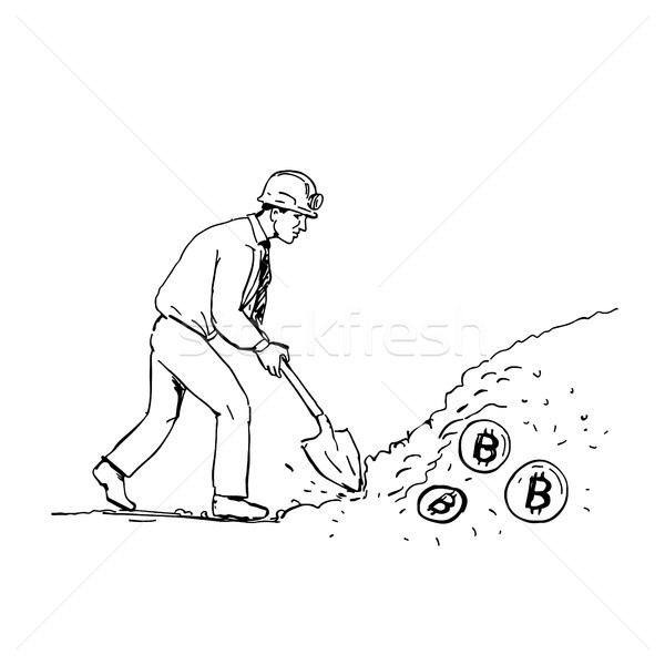 Bitcoin mijnbouw tekening schets stijl illustratie Stockfoto © patrimonio