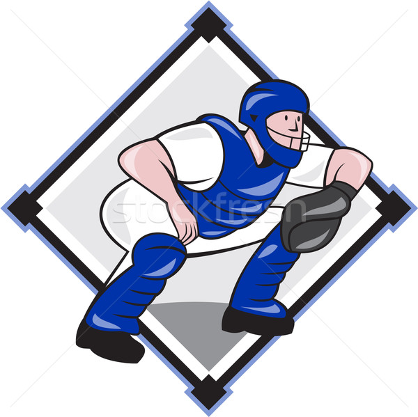 Baseball Catcher Catching Side Diamond Cartoon Stock photo © patrimonio