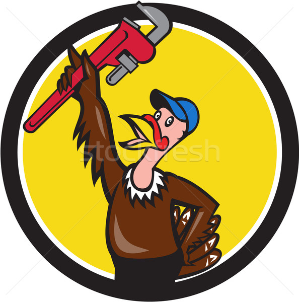 Turkey Plumber Raising Wrench Circle Cartoon Stock photo © patrimonio