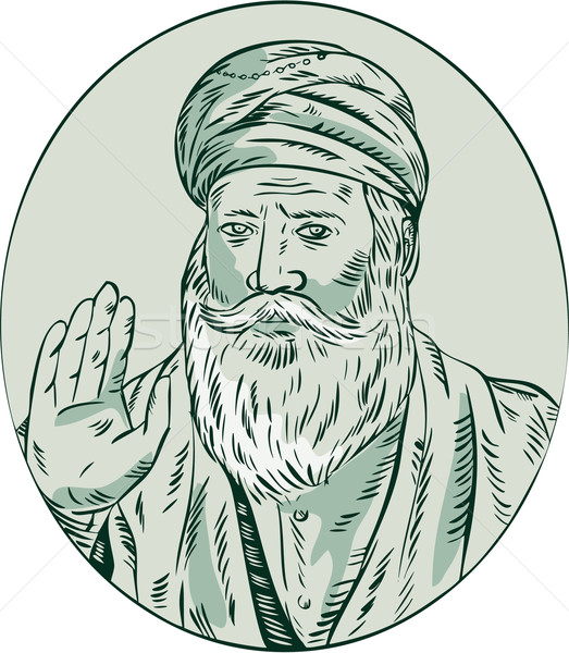 Sikh Guru Priest Waving Etching Stock photo © patrimonio