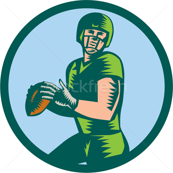American Football QB Throwing Circle Woodcut Stock photo © patrimonio