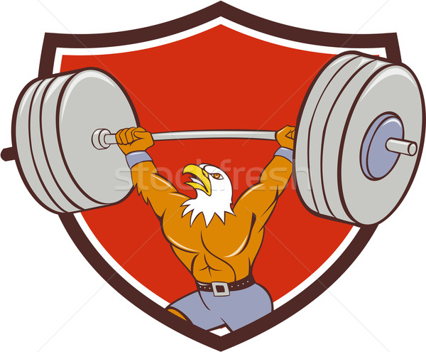 Bald Eagle Weightlifter Lifting Barbell Crest Cartoon  Stock photo © patrimonio